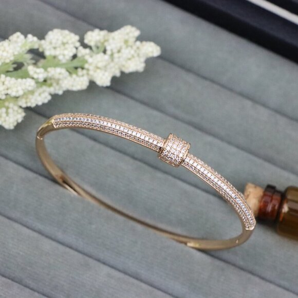 Rose Gold Bangle Bracelet with Sparkling Cubic Zirconia Accents, XPBL0553 - Picture 10 of 12